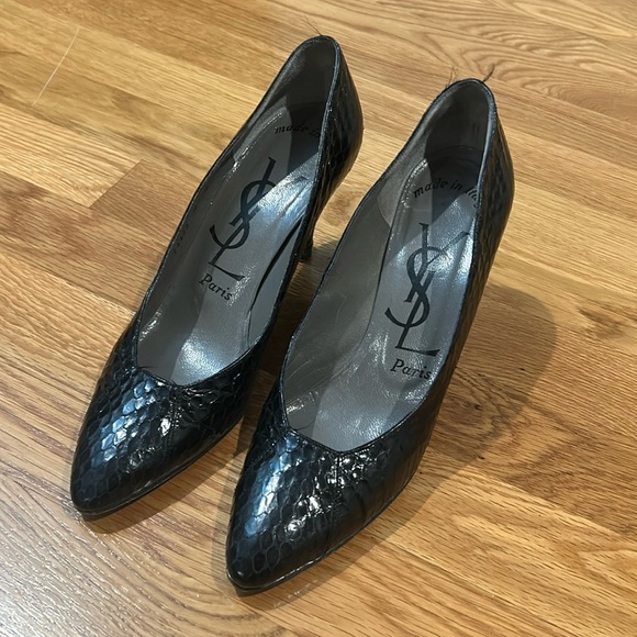 YSL Snakeskin Black Classic Pump 3” Heel Vintage Size 8  Made In Italy - Picture 1 of 12